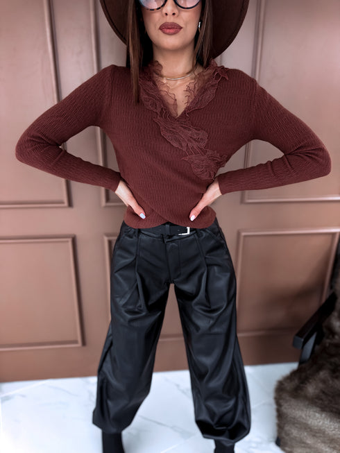 Tops ar mežģīnēm "LUX ROYAL QX586" - CHOCO